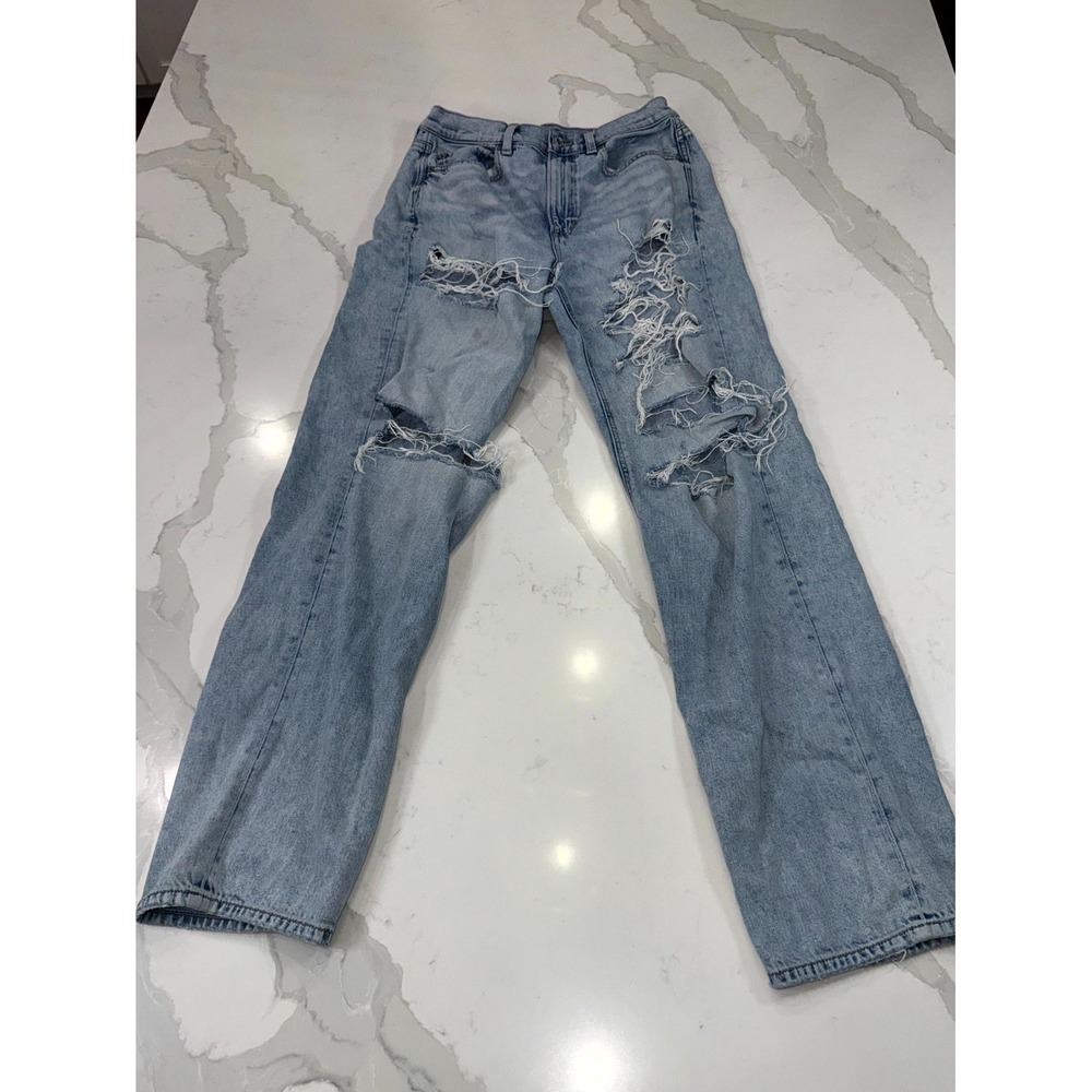 American Eagle Baggy Jeans Womens 6 Blue Distressed Denim Cotton 100134